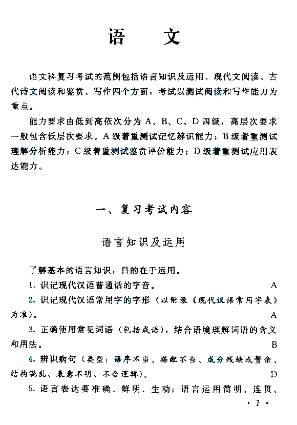 湖北成人高考高起点语文考试大纲