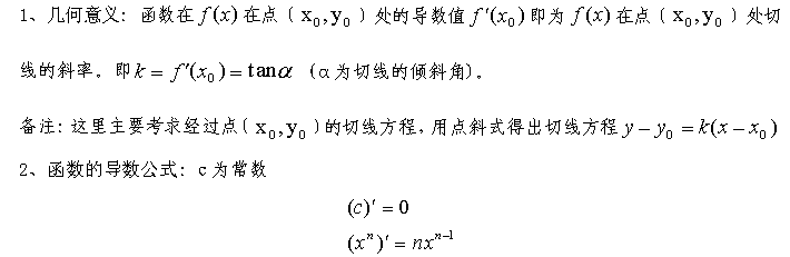 2017湖北成考数学高起点核心考点：导数的几何意义